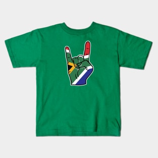 Rock On South Africa // South African Flag Rock Hand Kids T-Shirt